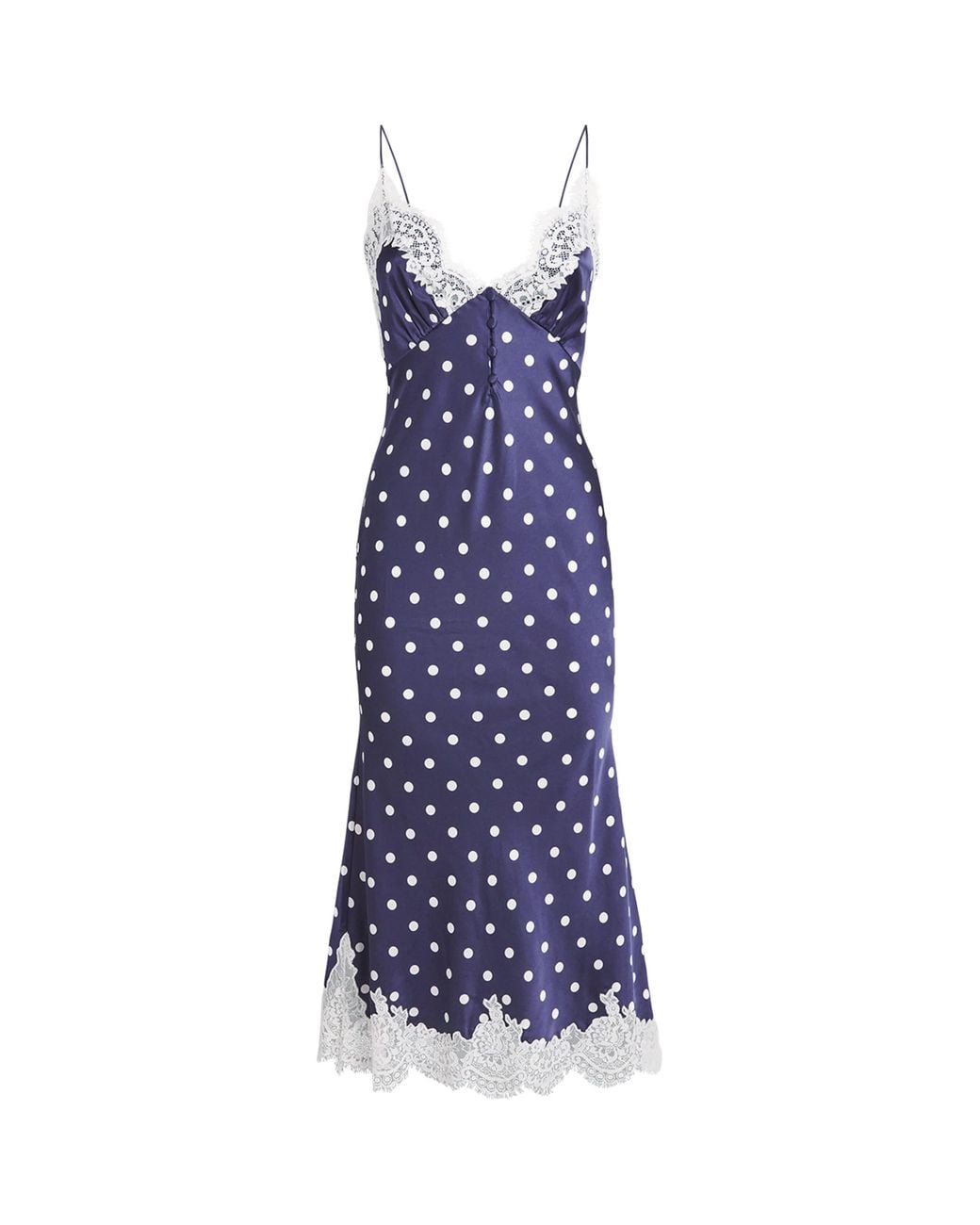 Self-Portrait Purple Satin Lace-Trim Polka-Dot Midi Dress