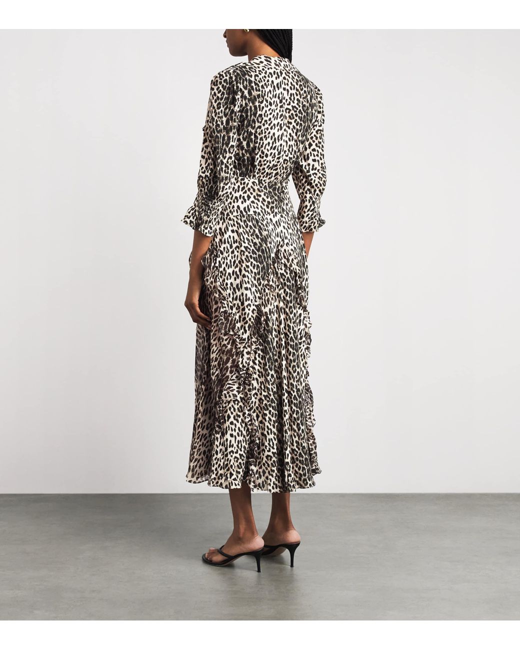 Rixo Gray Crepe Leopard Rosanna Midi Dress