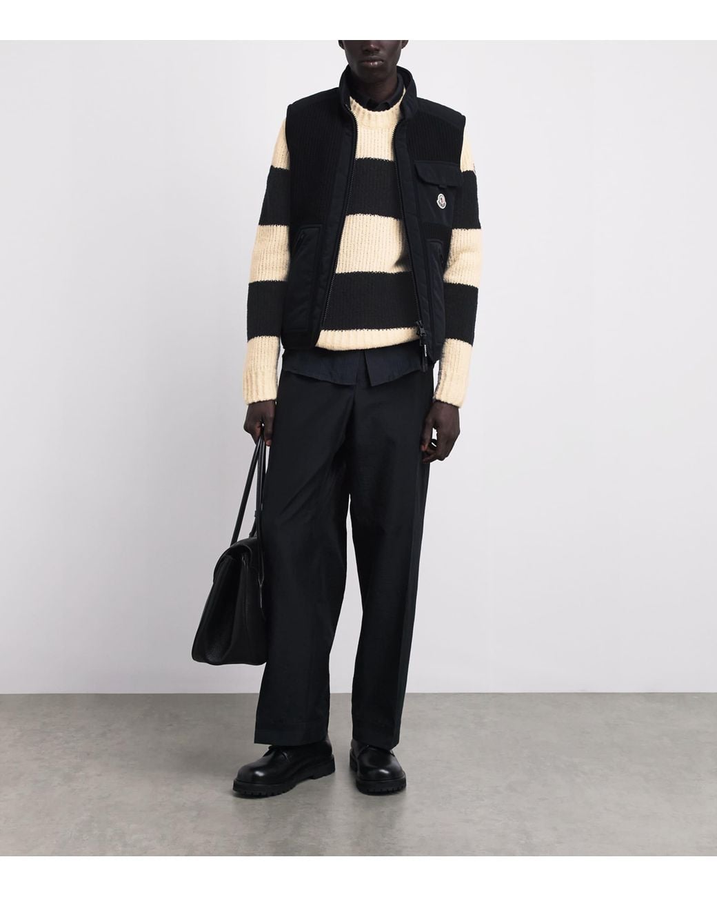 Moncler Black Wool-Blend Stripe Sweater for men