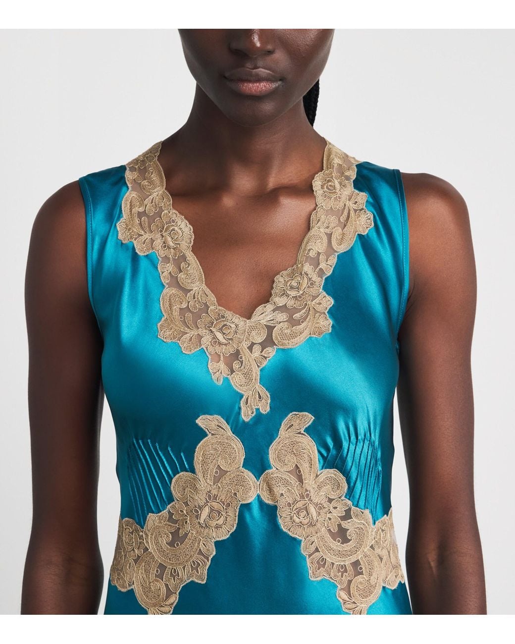 Loretta Caponi Blue Silk Lace Solas Slip Dress