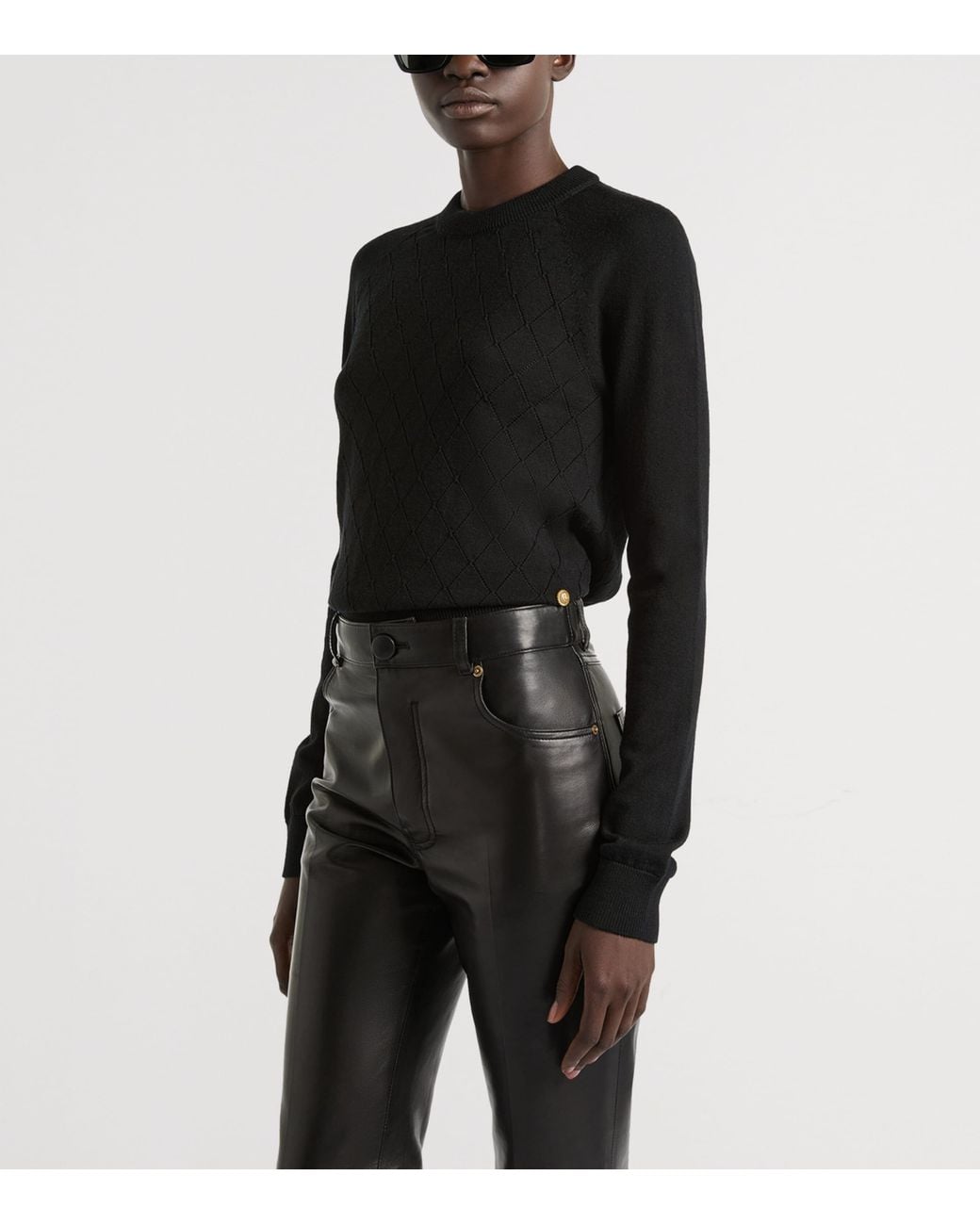 Balmain Black Merino Wool Button-Detail Sweater