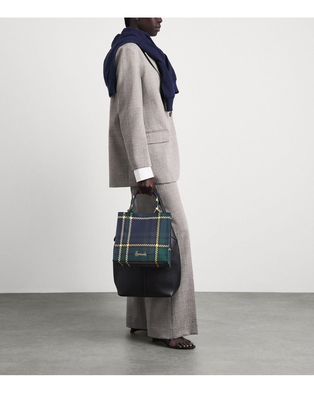Harrods Blue Small Tartan Tote Bag