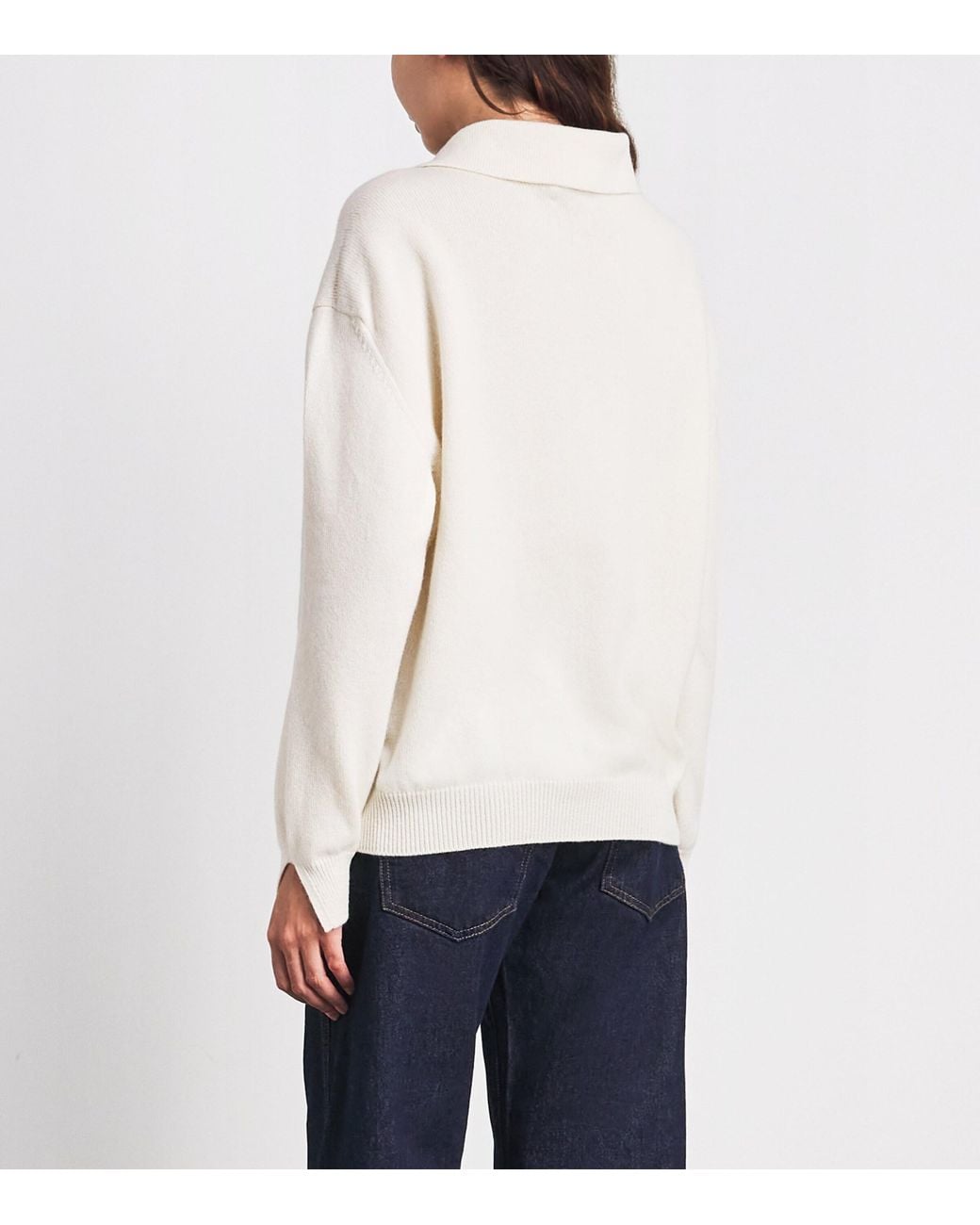 Barrie White Cashmere Sparkling-Bow Polo Sweater