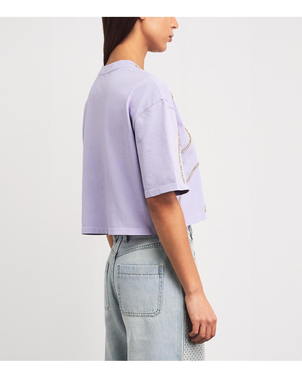 Sandro Purple Cotton Embellished Cropped T-Shirt