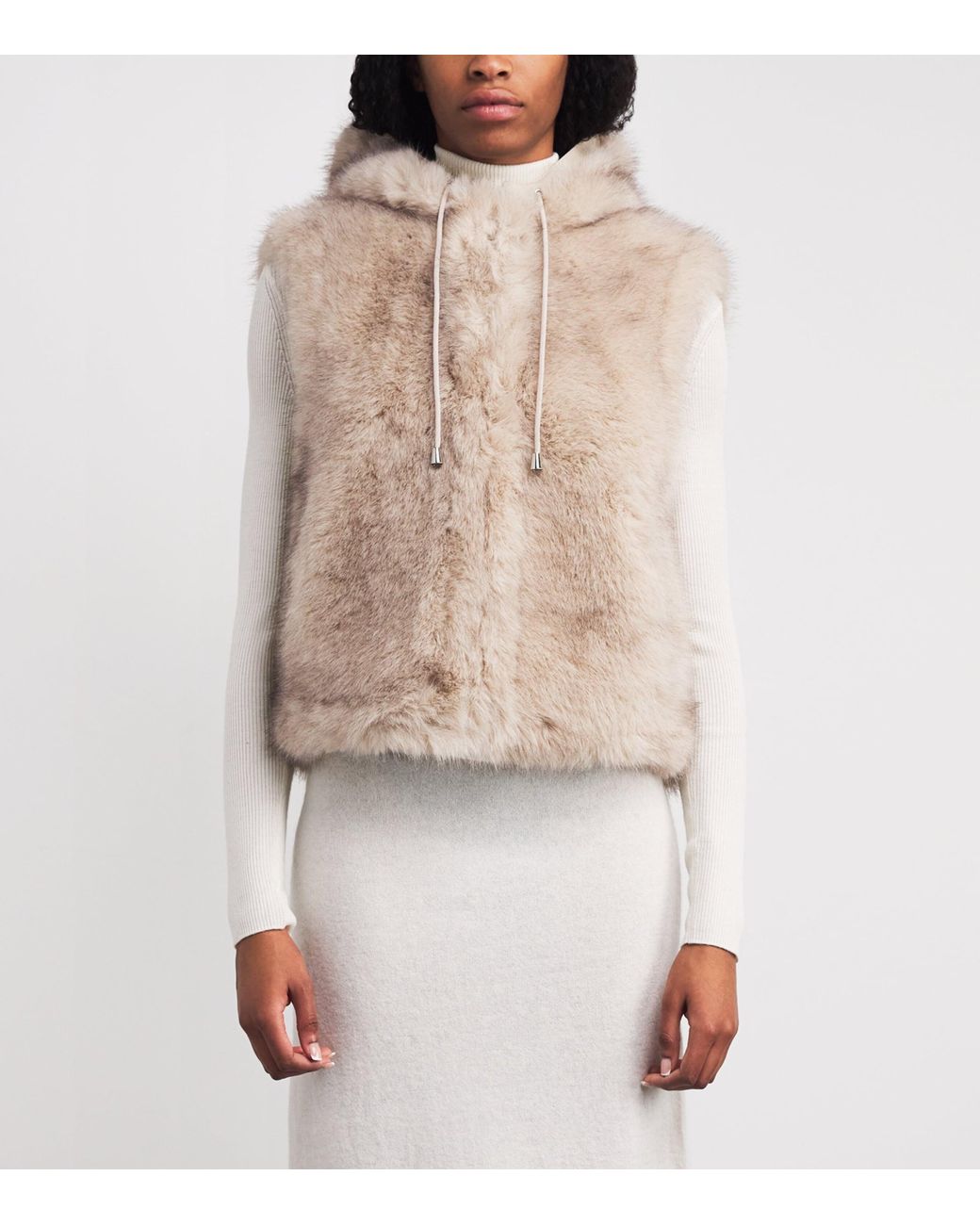 Maje Natural Faux Fur Hooded Gilet