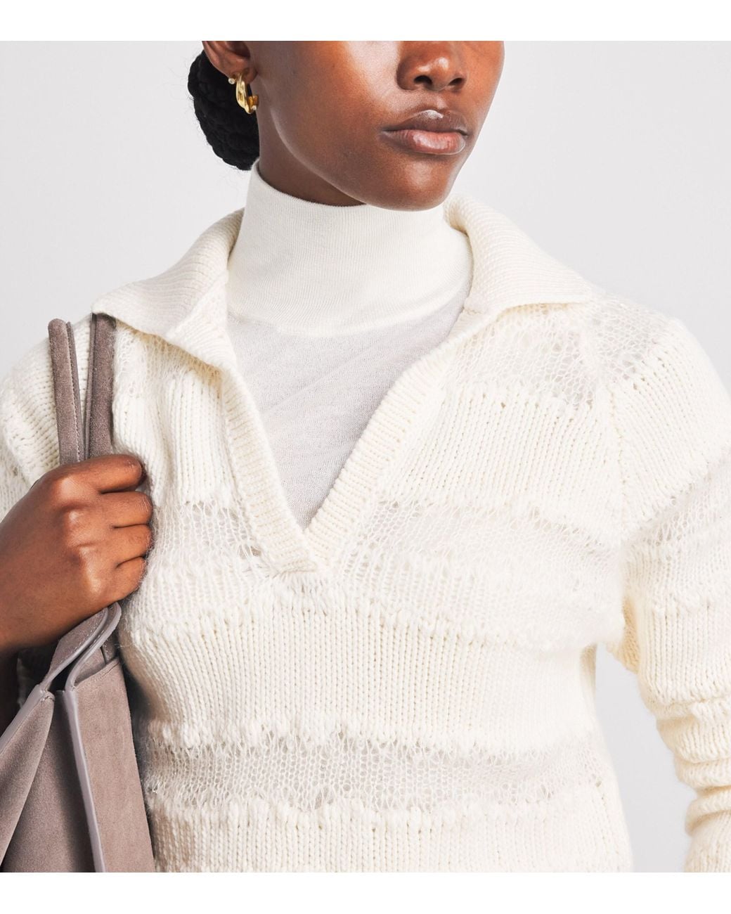 Fabiana Filippi White Merino Wool-Blend Polo Sweater