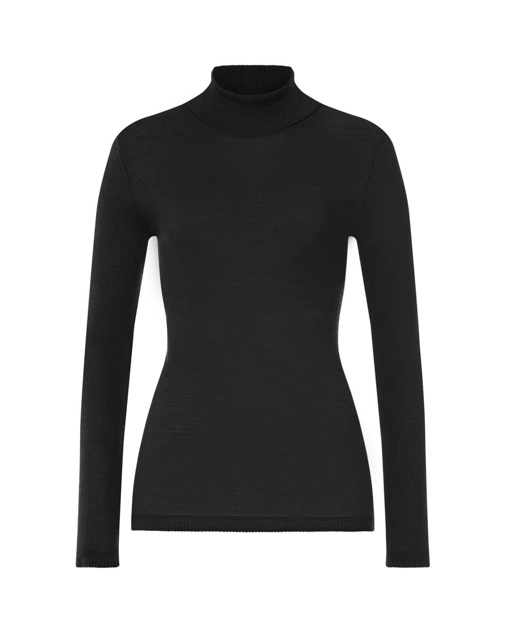Hanro Black Wool-Silk Funnel-Neck Top