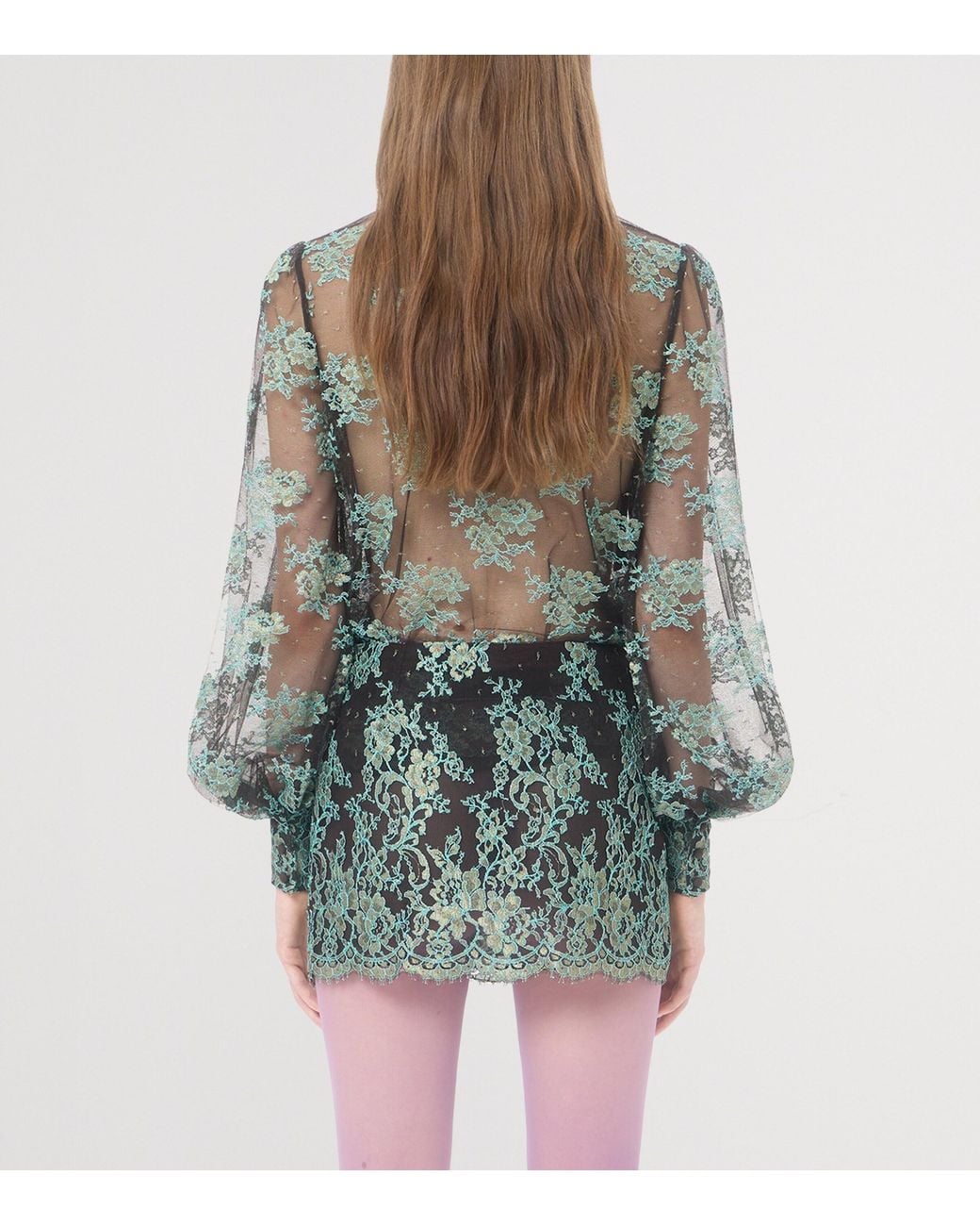 Valentino Green Lace Long-Sleeve Blouse