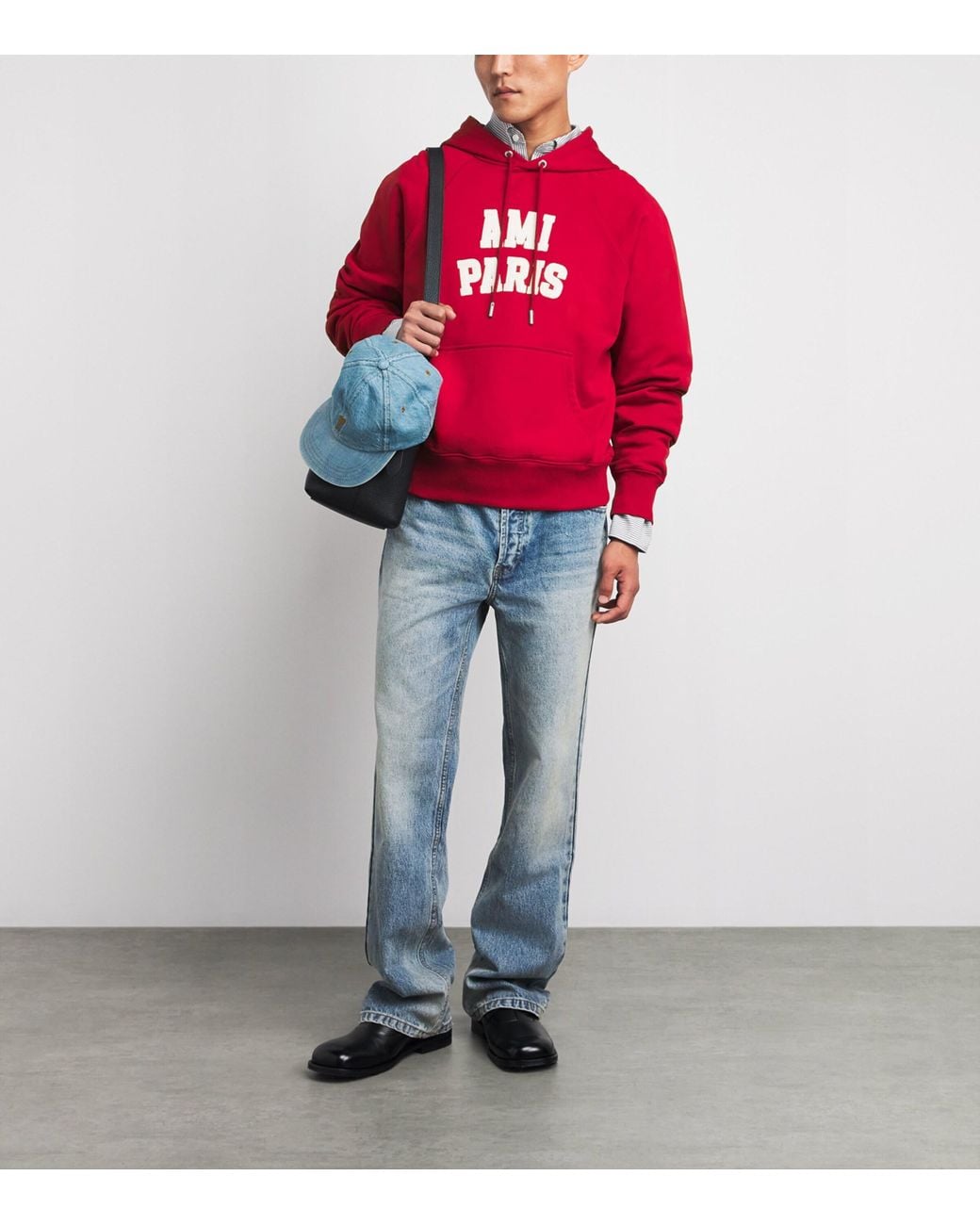 AMI Red Cotton Logo Hoodie for men