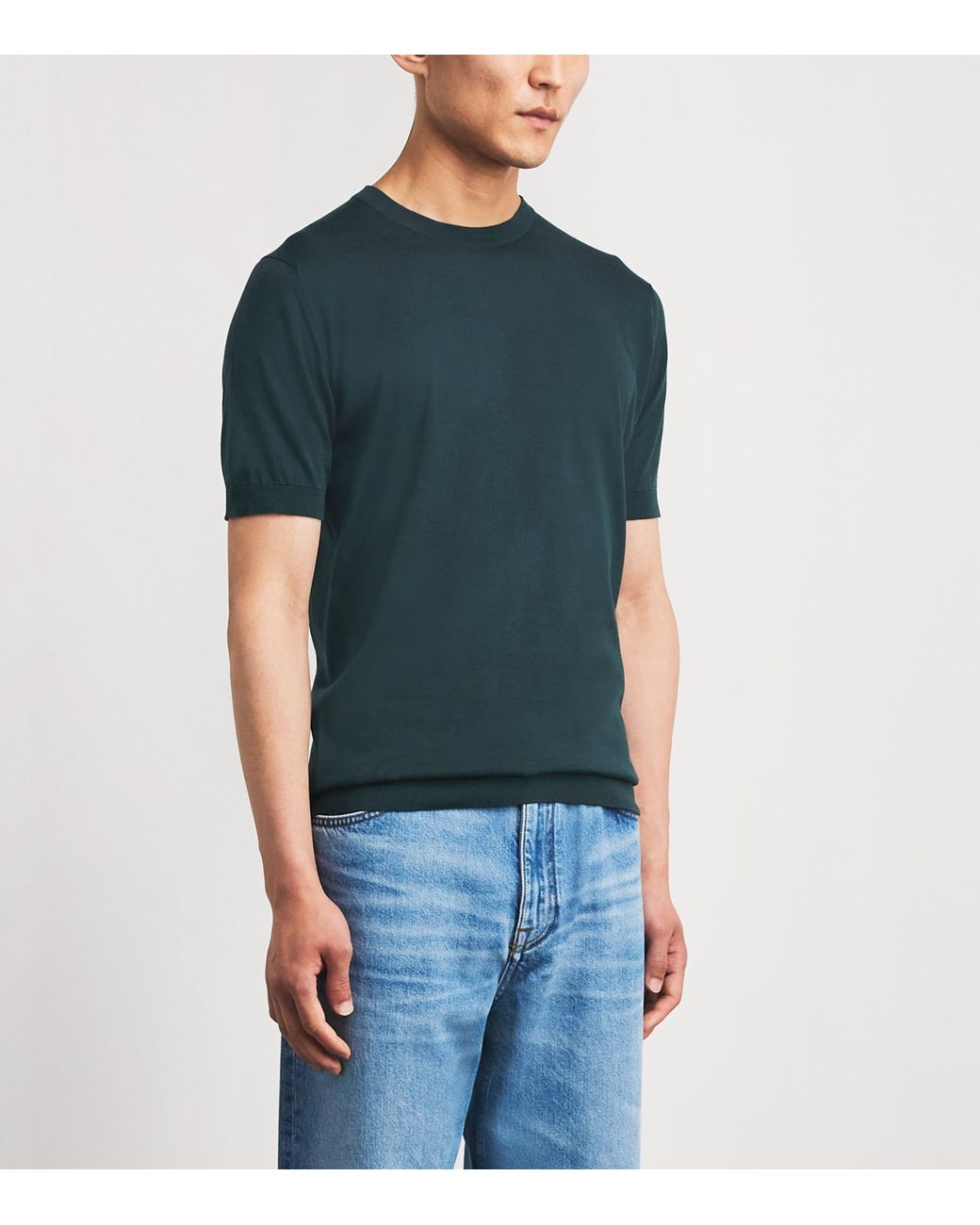 John Smedley Green Merino Wool T-Shirt for men