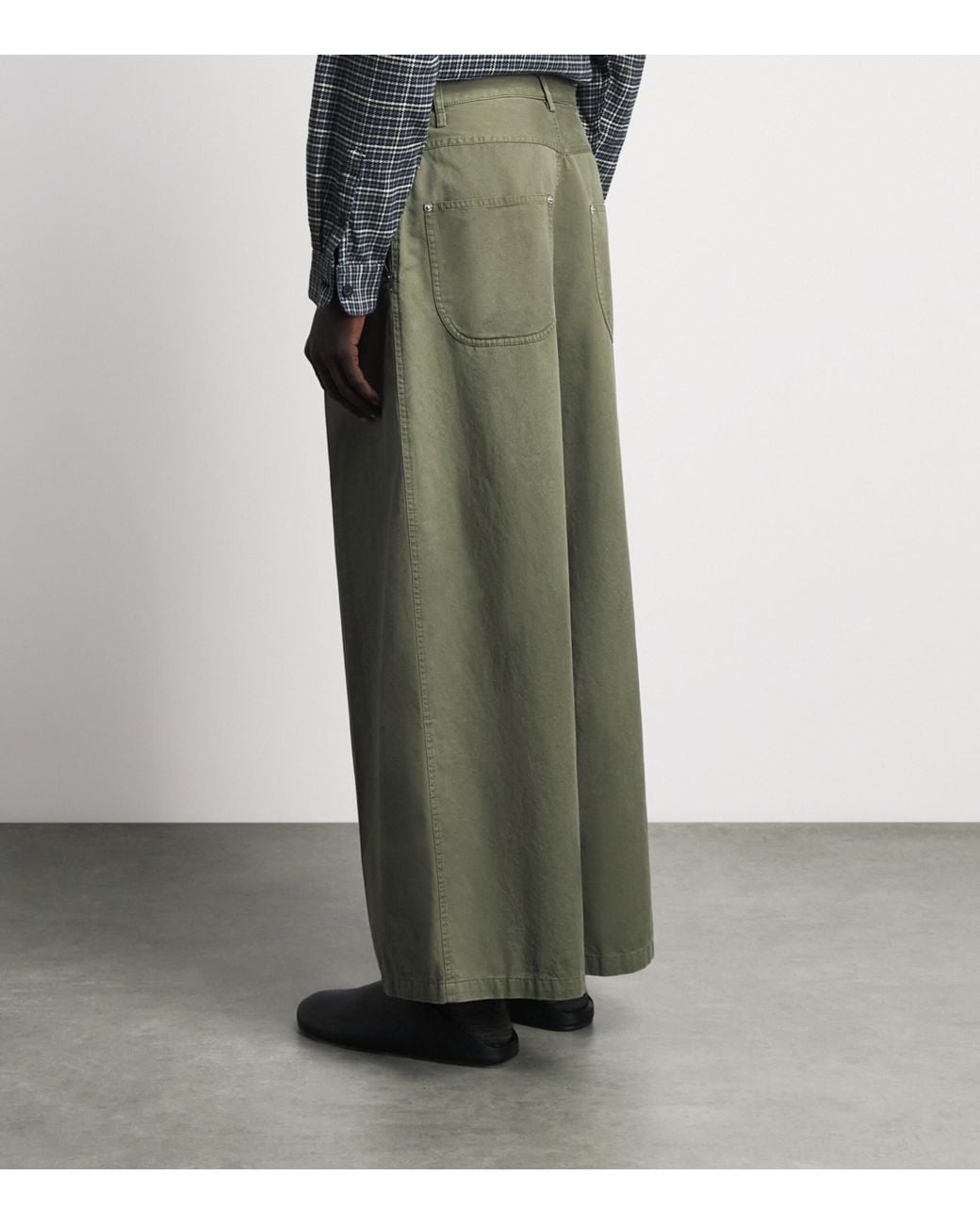 Song For The Mute Green Cotton Pleated Wide-Leg Trousers for men