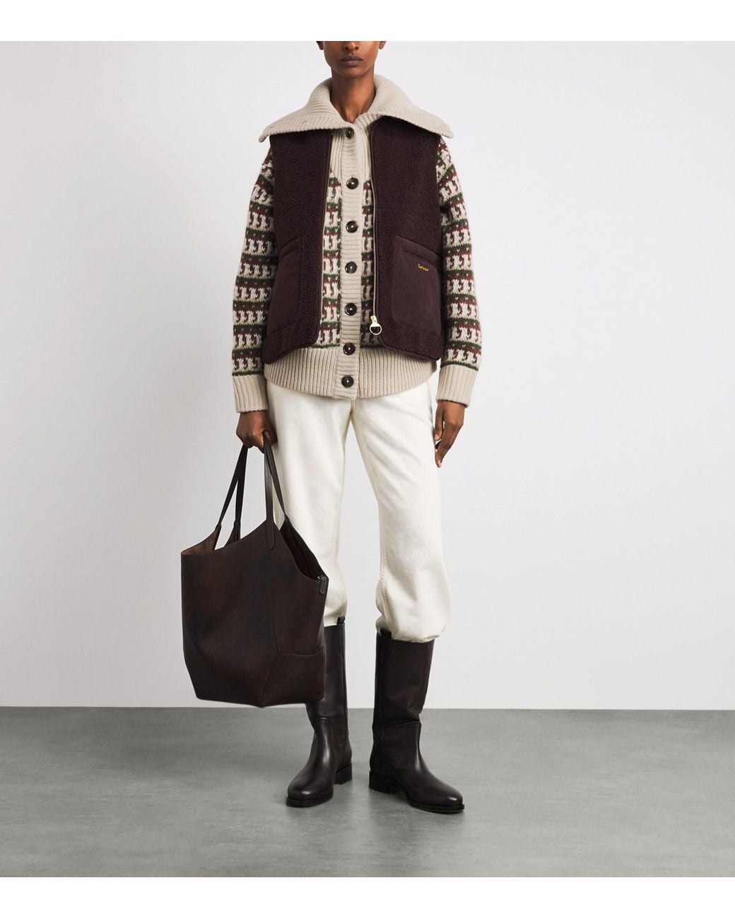 Barbour Brown Wool-Blend Jacquard Burley Cardigan