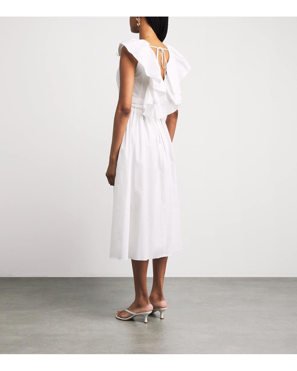 Carolina Herrera White Ruffle-Neck Midi Dress