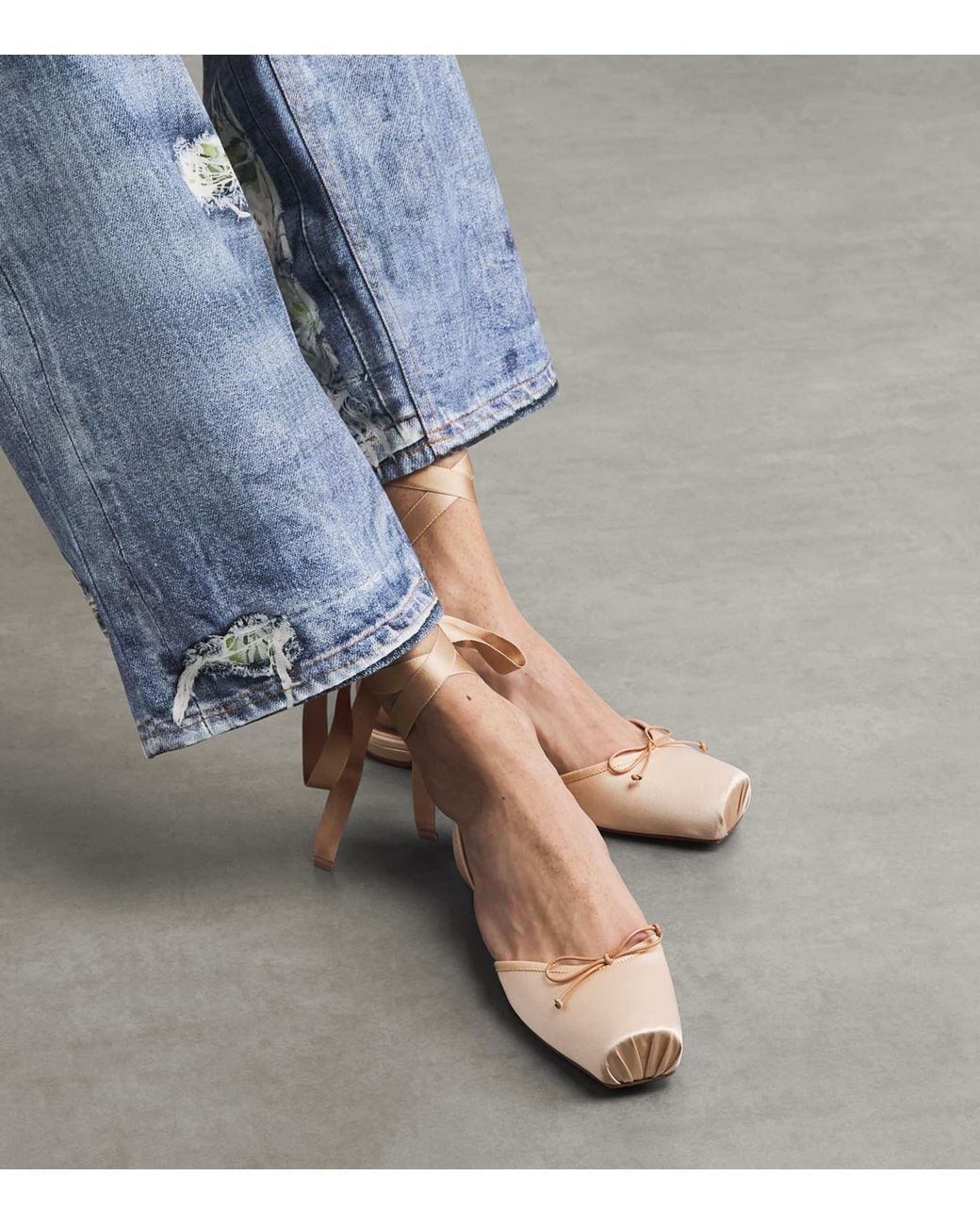 Christian Louboutin Natural Cassia Lace-Up Satin Ballet Flats