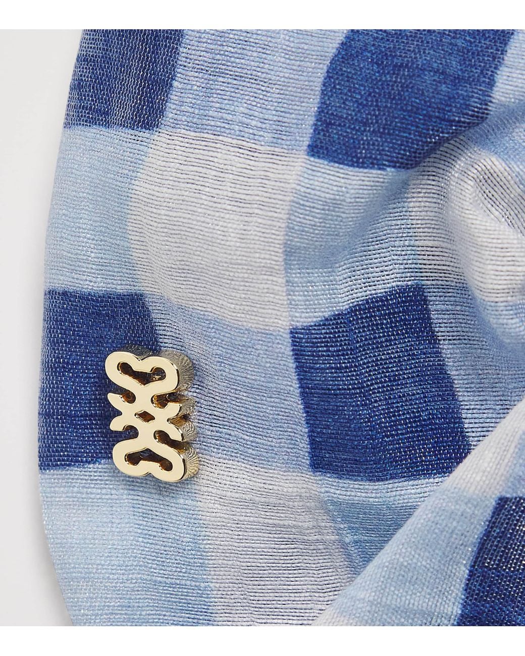 Sandro Blue Linen-Blend Gingham Scrunchie