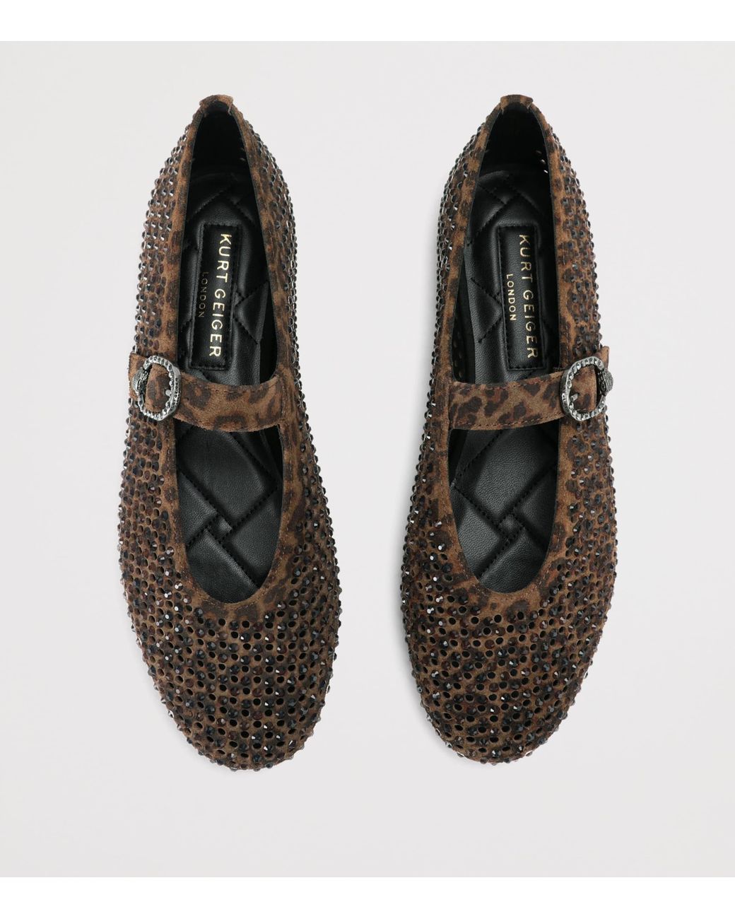 Kurt Geiger Brown Suede Embellished Mayfair Ballet Flats