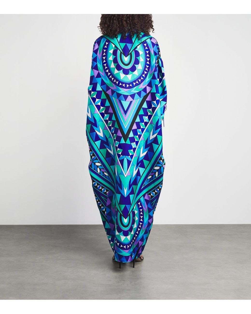 Emilio Pucci Blue Silk Printed Kaftan Maxi Dress