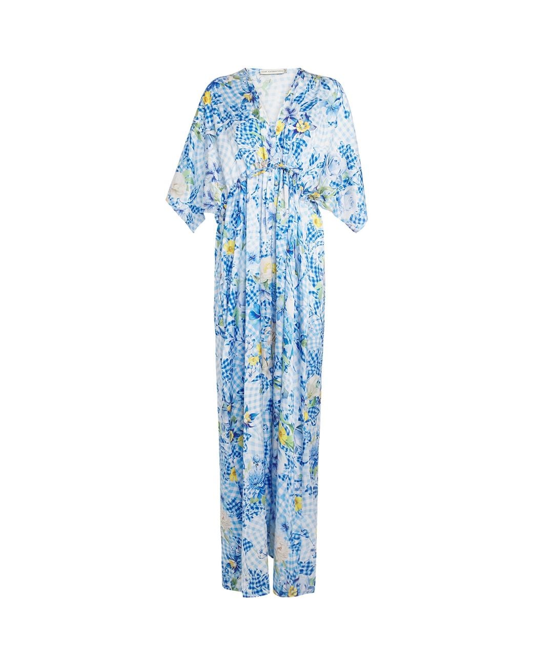 Mary Katrantzou Blue Satin Fleur De Vichy Taormina Kaftan Dress