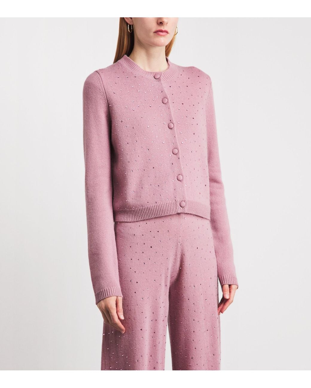 Allude Pink Wool-Cashmere Crystal-Embellished Cardigan