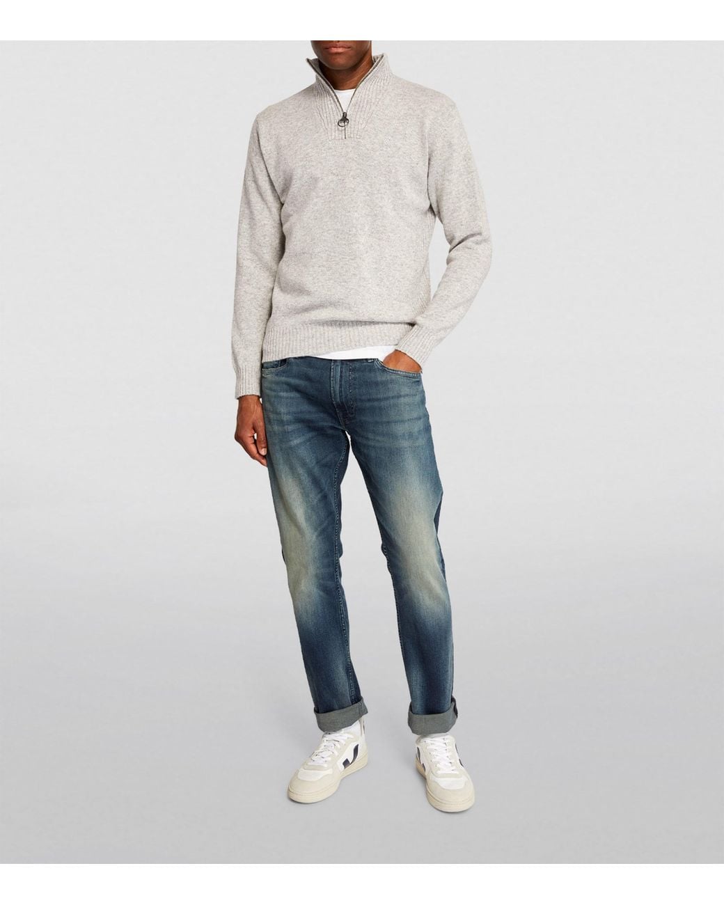 Barbour White Wool Half-Zip Sweater for men