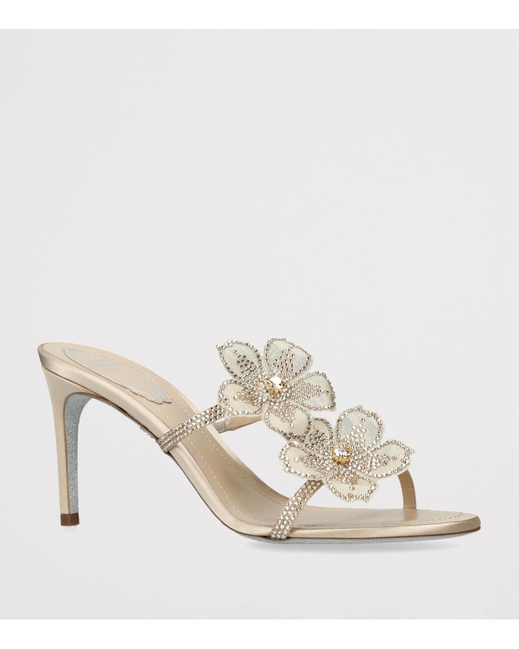 Rene Caovilla Metallic Satin Floral Heeled Sandals 80