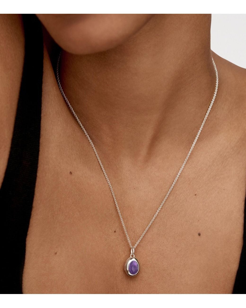 Monica Vinader Purple Sterling And Amethyst February Birthstone Locket