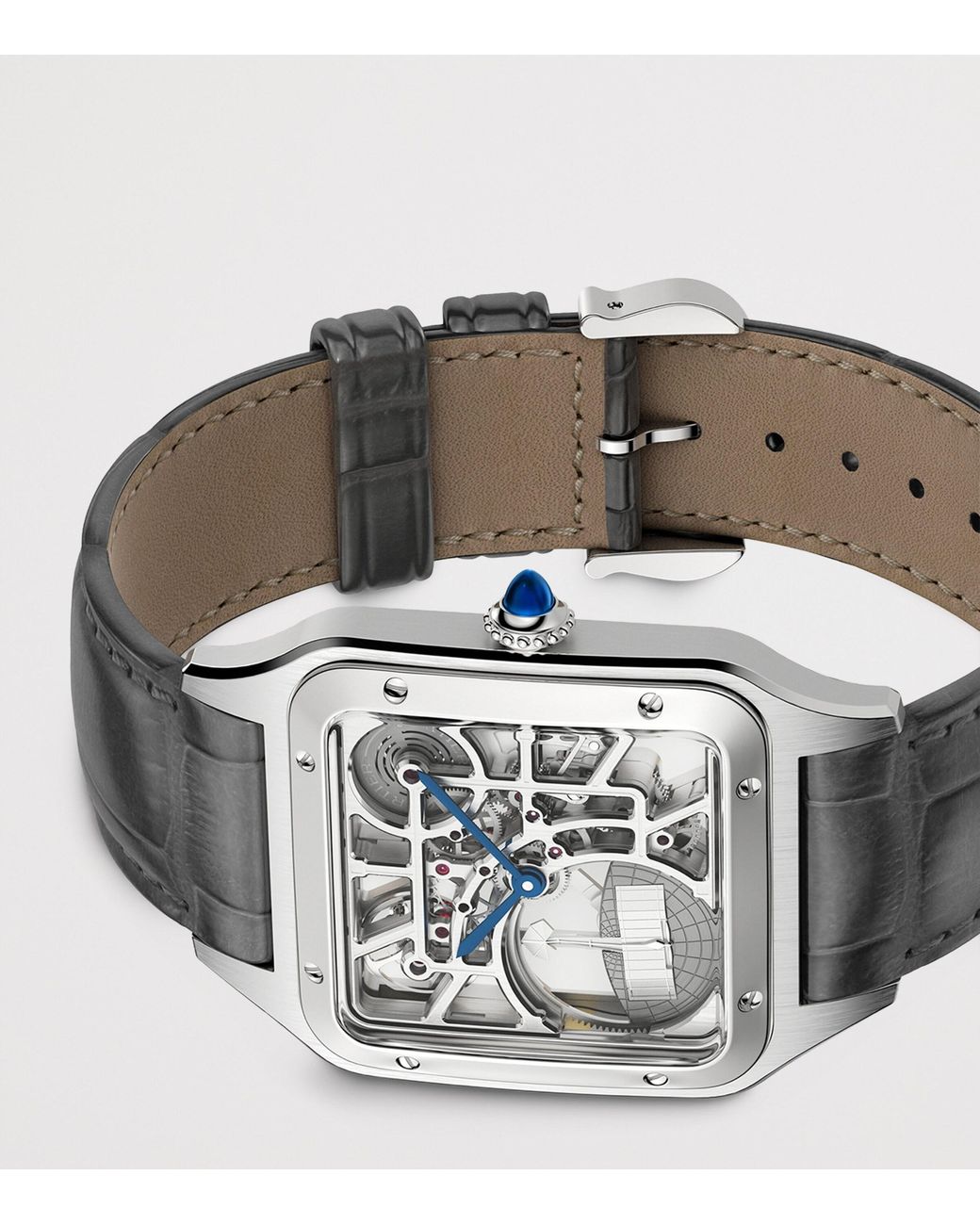 Cartier Gray Stainless Steel Santos-Dumont Skeleton Watch