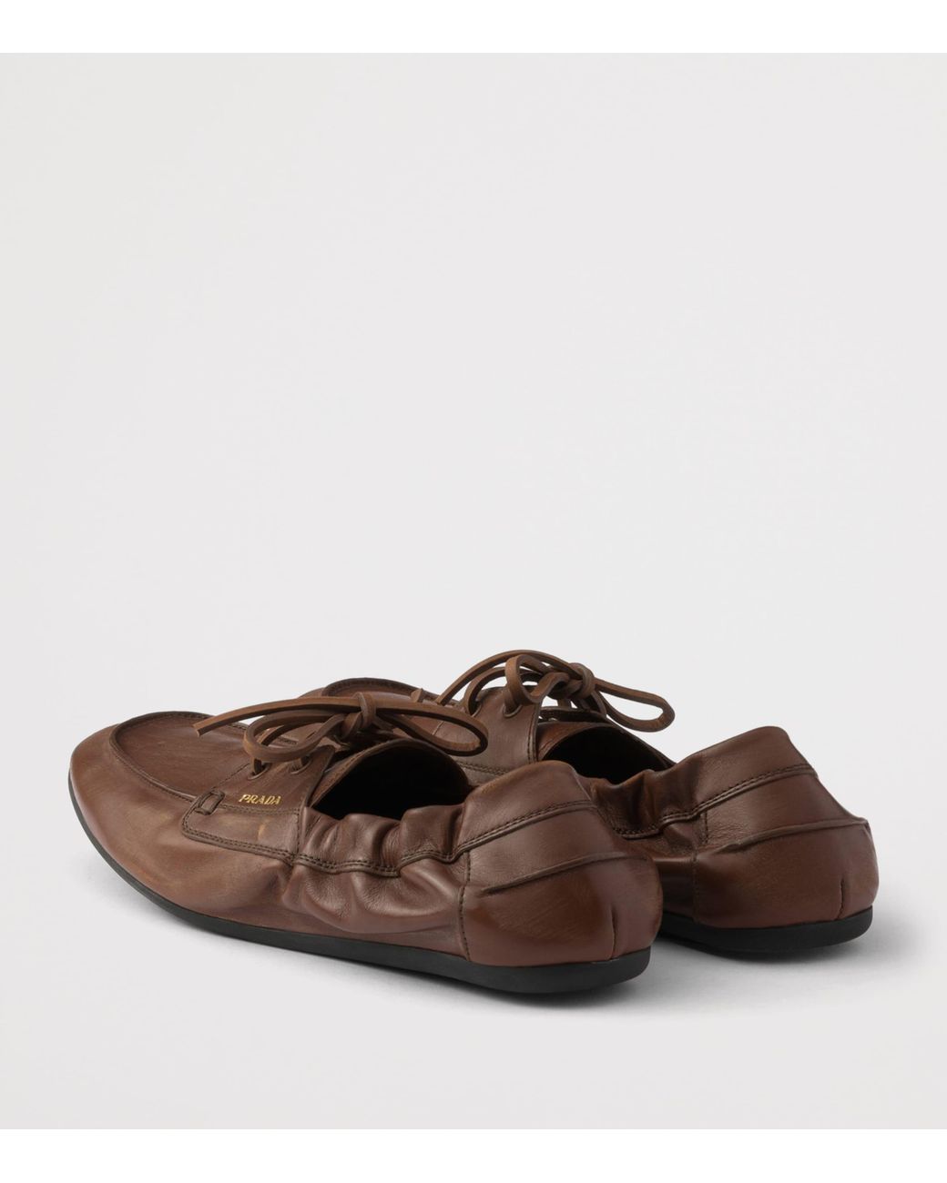 Prada Brown Antiqued Leather Shuffle Loafers