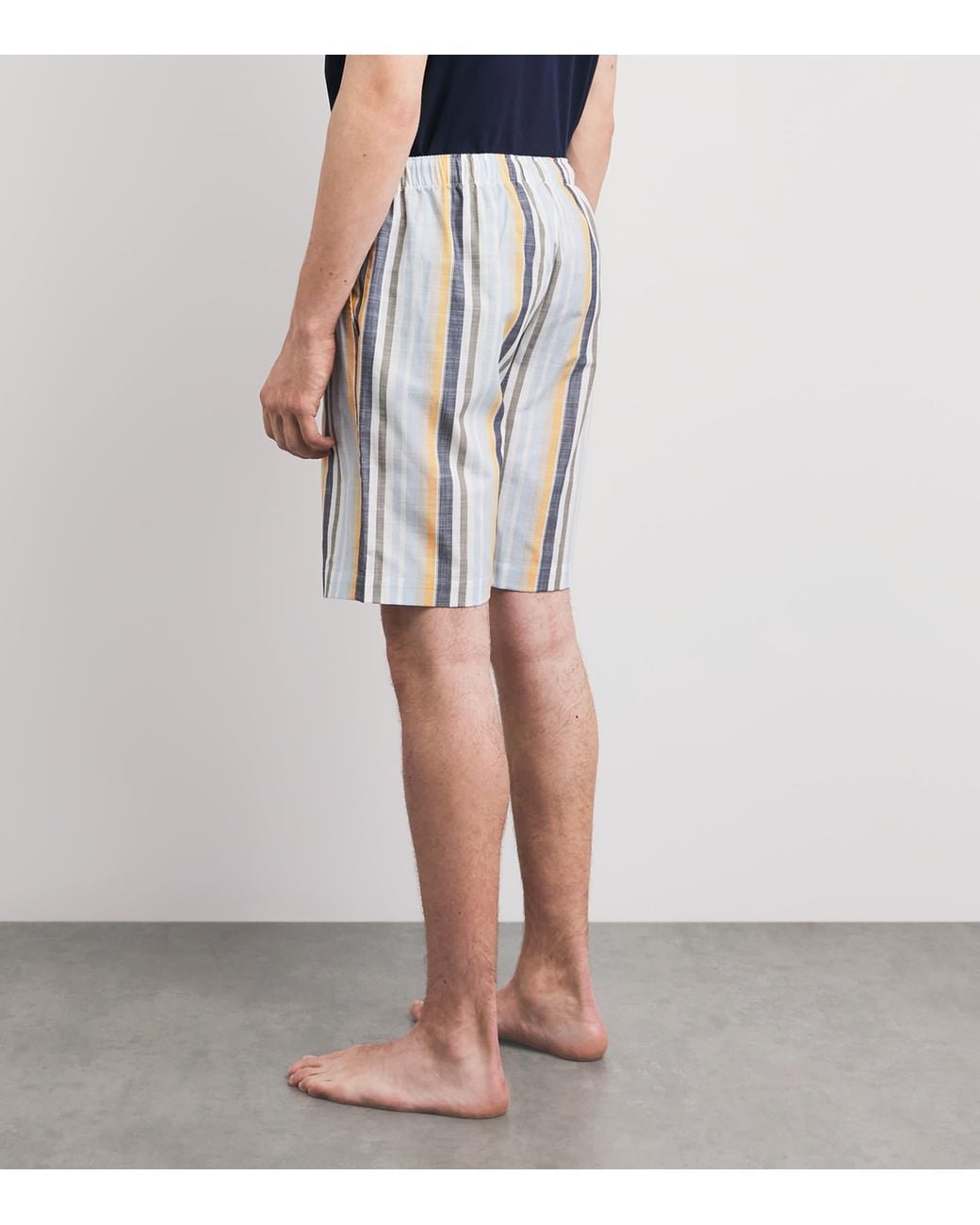Hanro Blue Cotton Stripe Night & Day Shorts for men