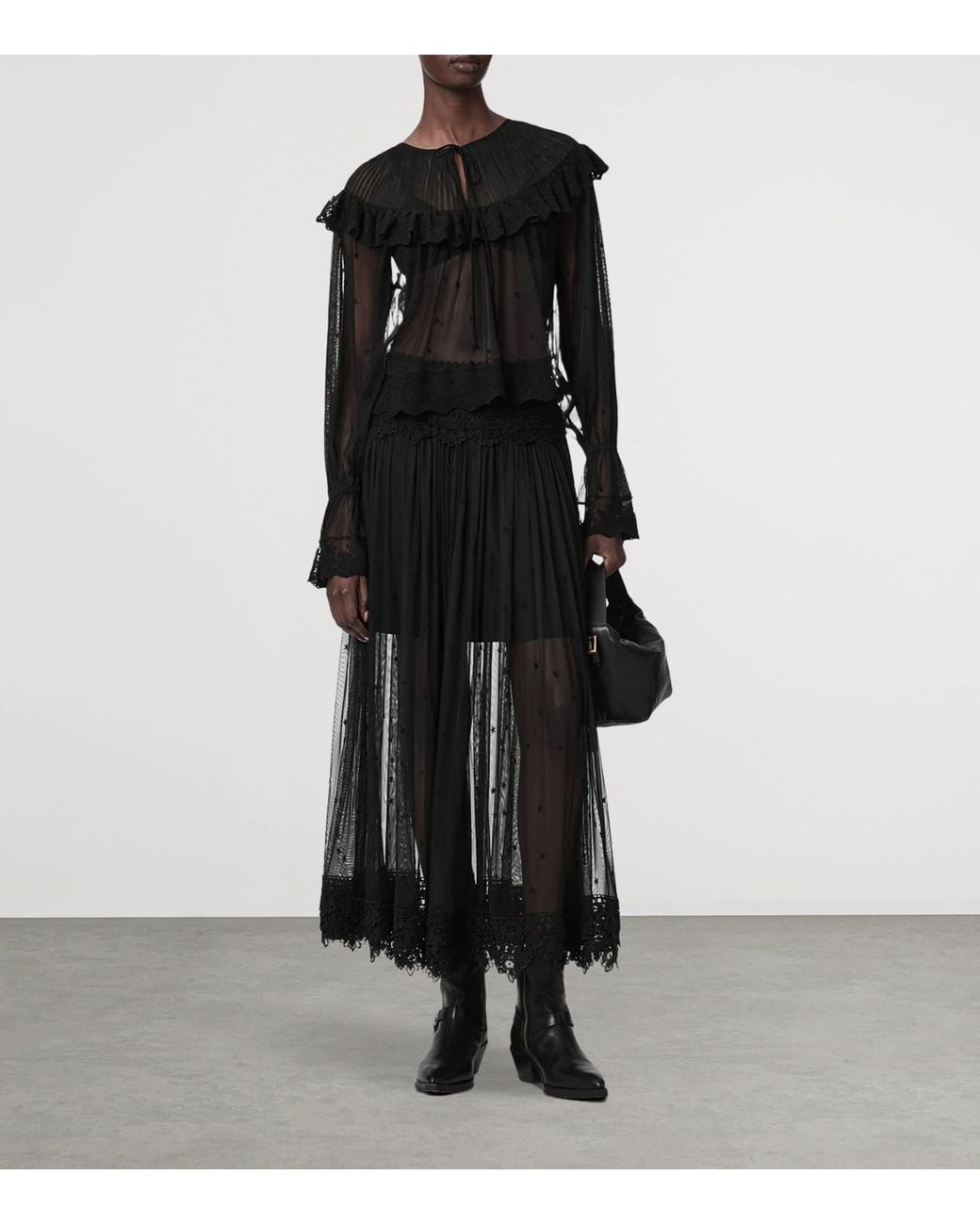 AllSaints Black Mesh Trixie Maxi Skirt