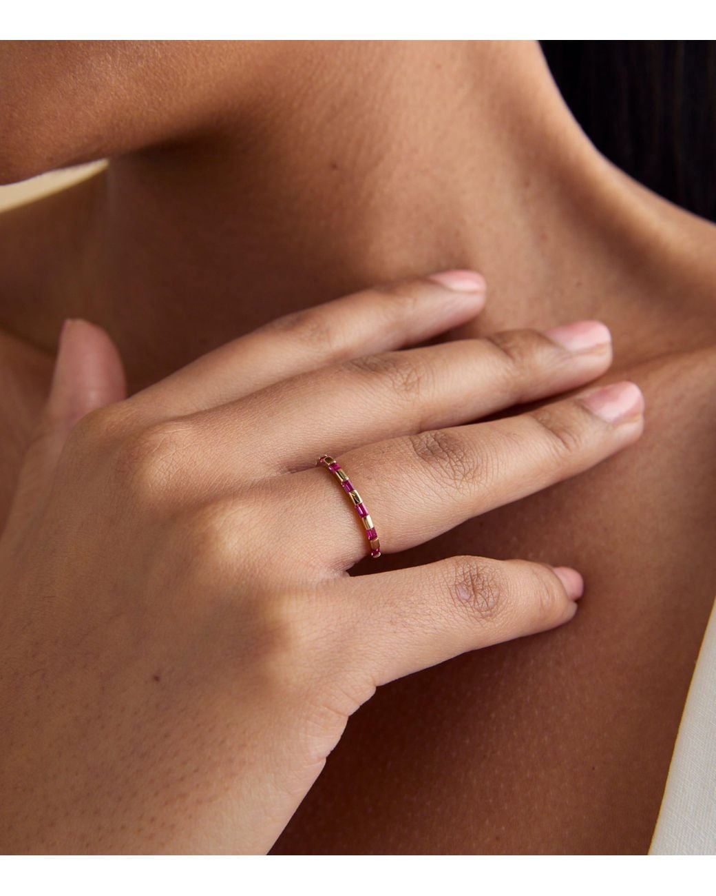 Astrid & Miyu Metallic And Sapphire Baguette Ring