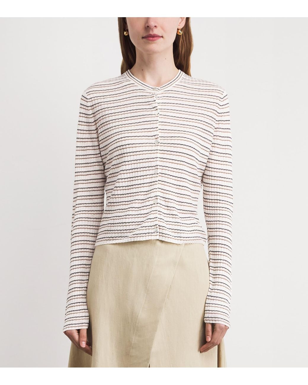 Theory White Linen-Blend Stripe Cardigan
