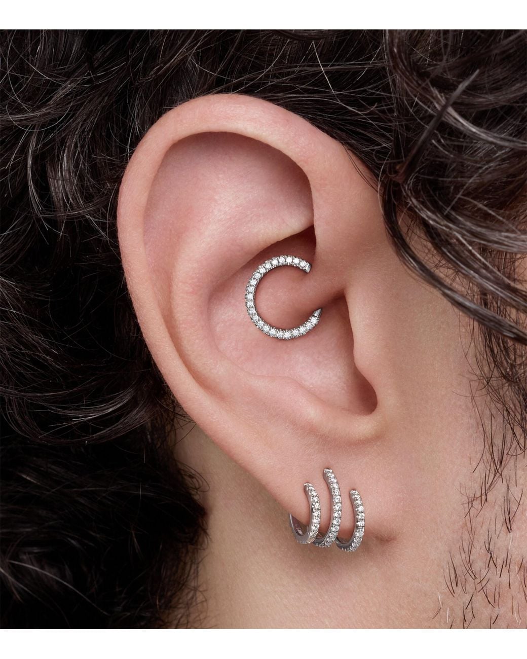 Maria Tash Metallic Diamond Horizontal Eternity Hoop Earring