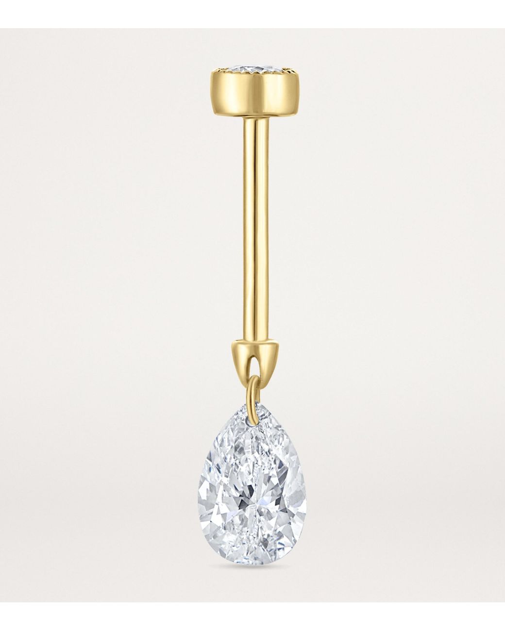 Maria Tash Metallic Floating Pear Diamond Charm Threaded Stud Earring