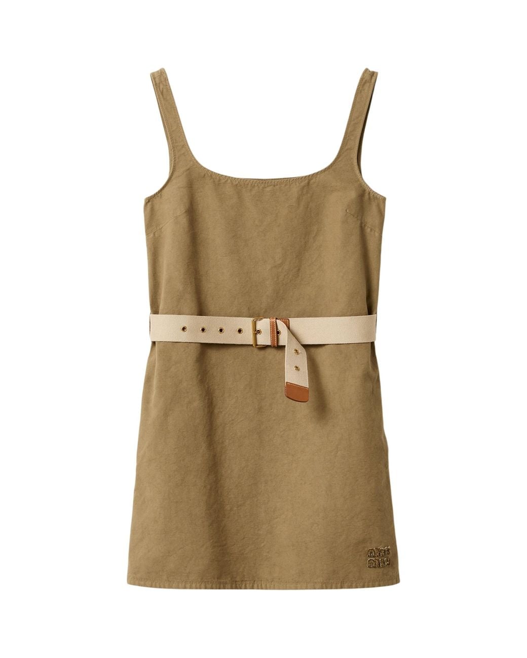 Miu Miu Green Cotton Belted Mini Dress