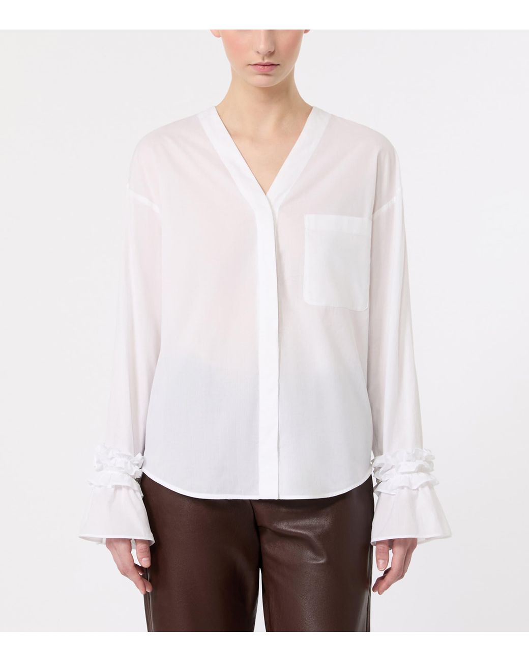 Max Mara White Ruffle-Trim Shirt