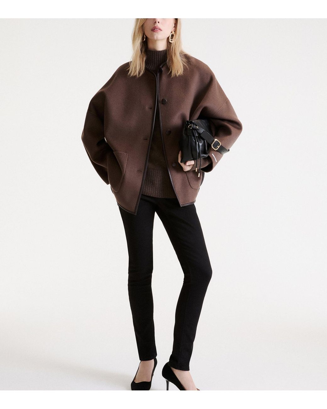 Marella Brown Wool-Blend Buttoned Coat
