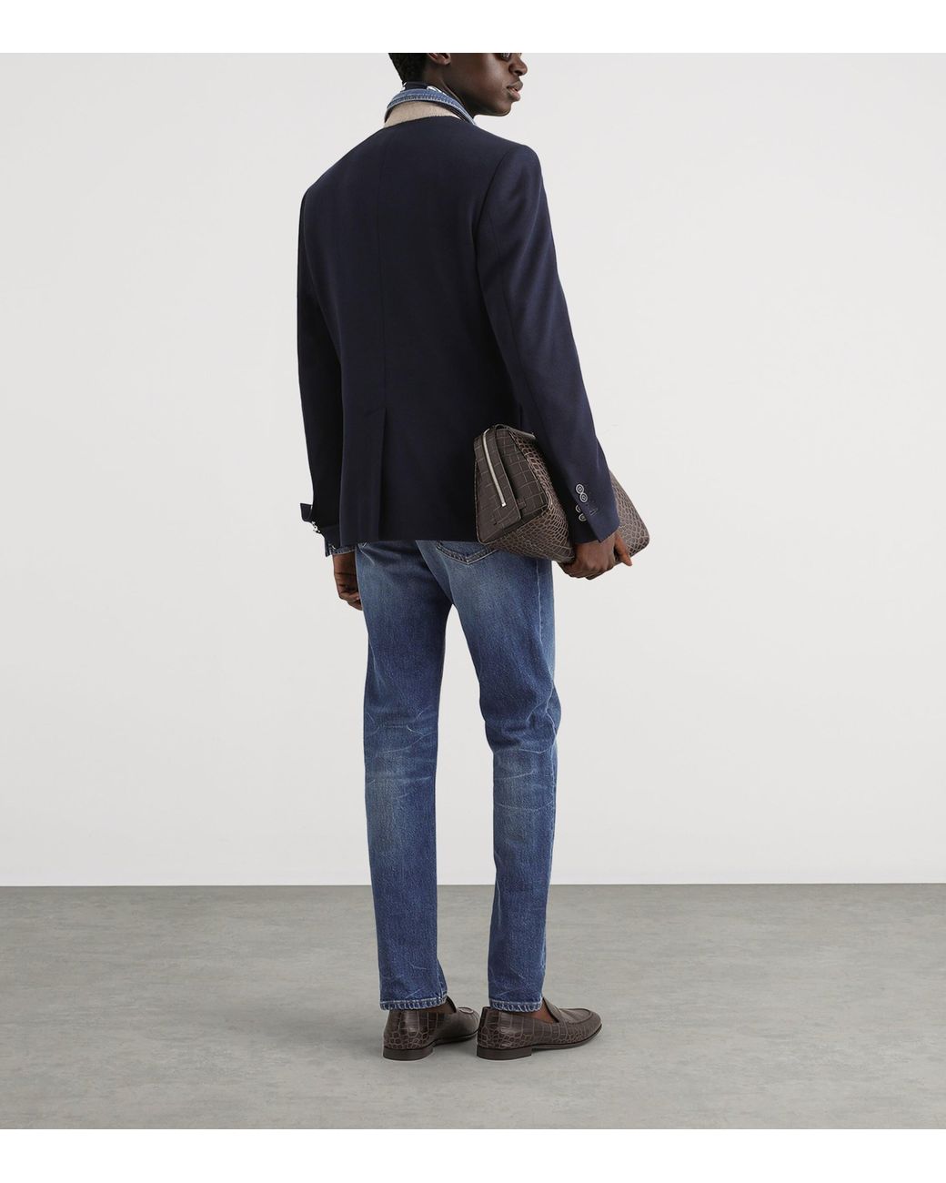 Dolce & Gabbana Blue Slim-Fit Leather Patch Jeans for men