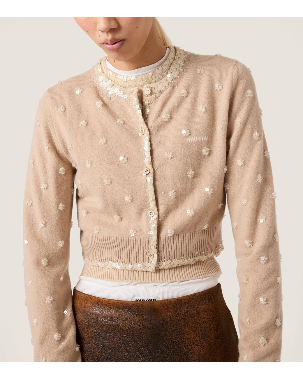 Miu Miu Natural Cashmere Embellished Cardigan