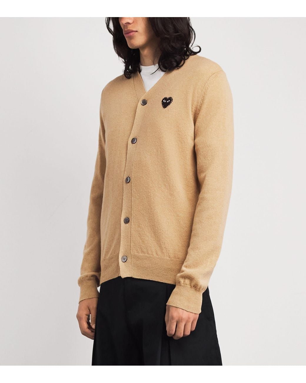 Comme des Garçons Natural Wool Rhinestone Heart Logo Cardigan for men