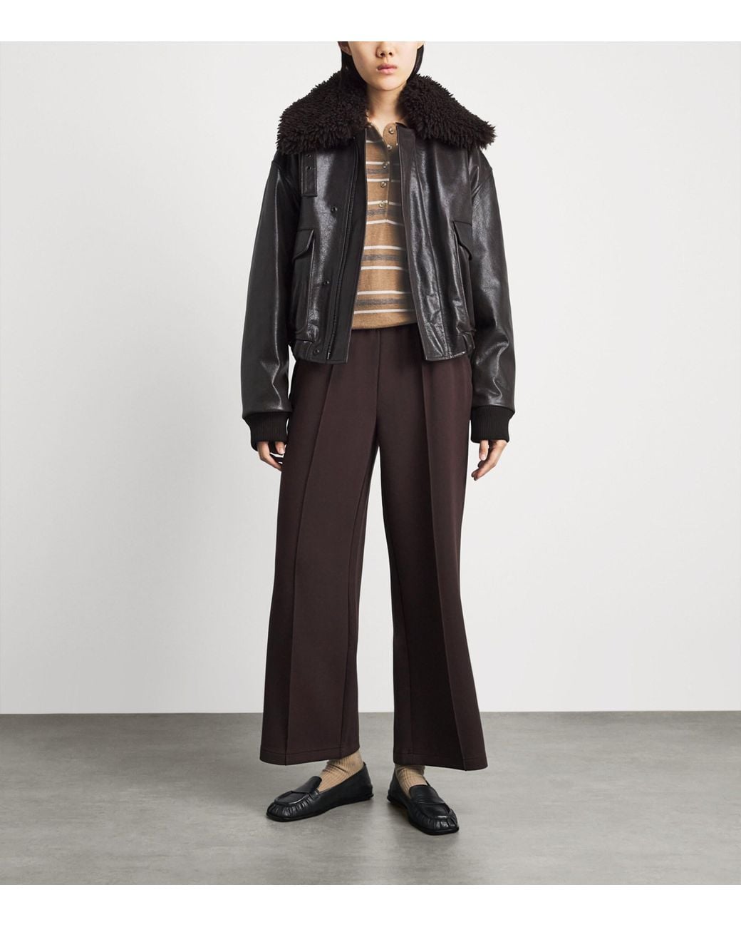 Varley Brown Stripe Mayra Polo Sweater