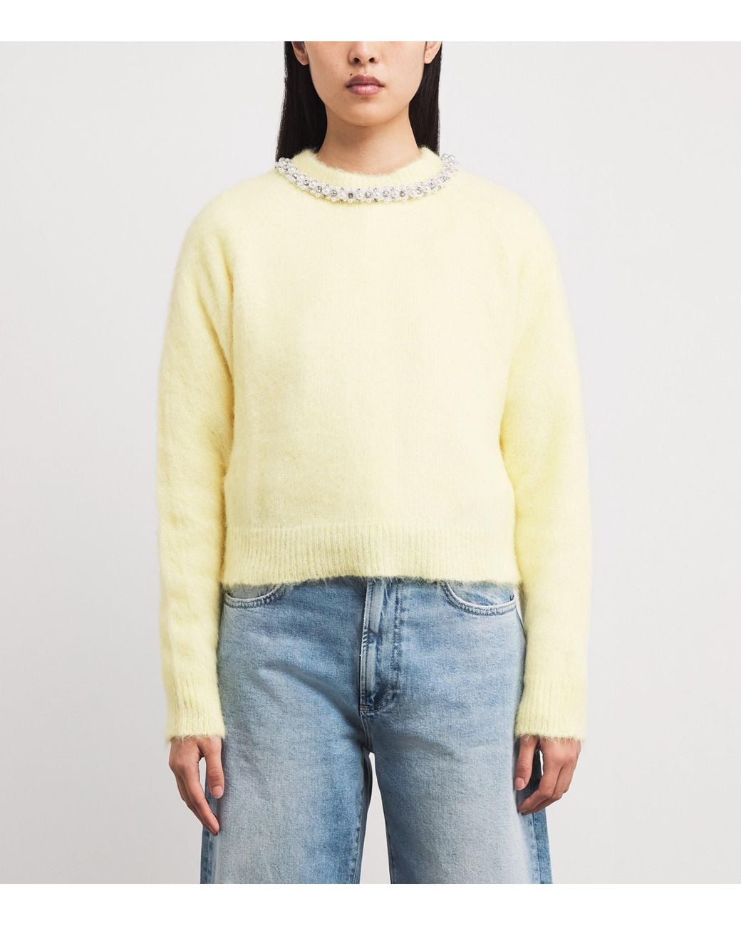 Maje Yellow Removable Jewel-Collar Sweater