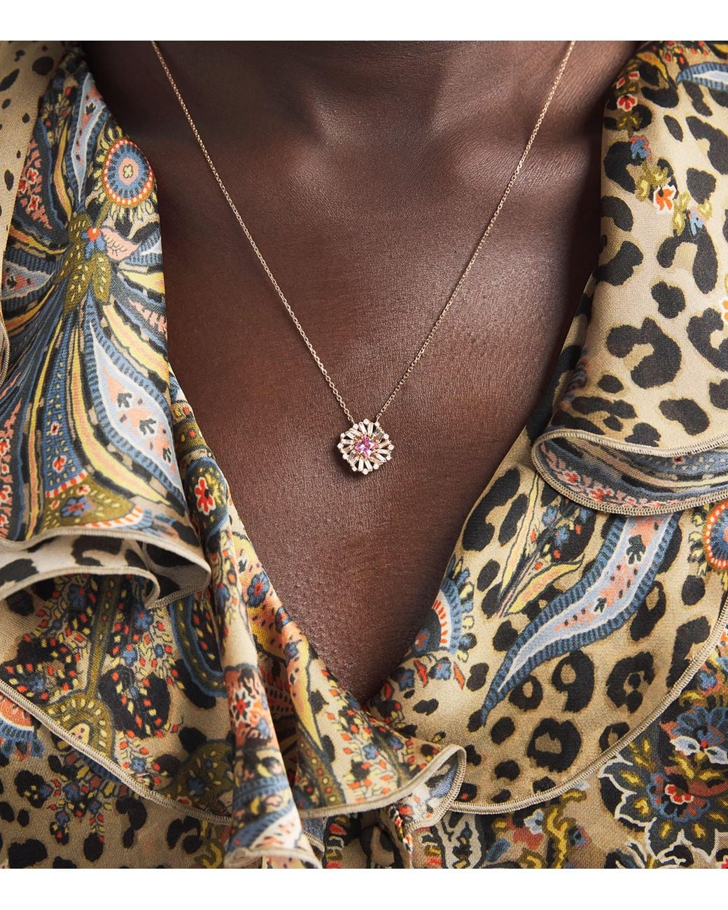Suzanne Kalan Metallic Diamond And Sapphire Princess Flower Necklace