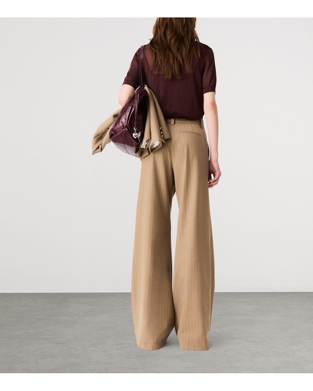 Maje Natural Wool-Blend Wide-Leg Trousers