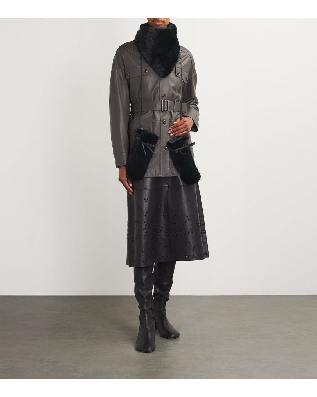 Yves Salomon Black Mink Fur-Leather Mittens