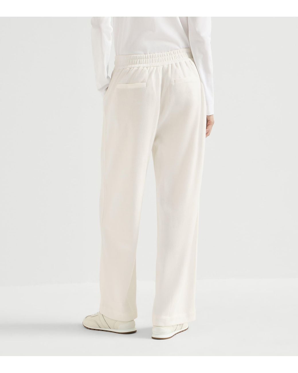 Brunello Cucinelli White Piqué Drawstring Straight Trousers