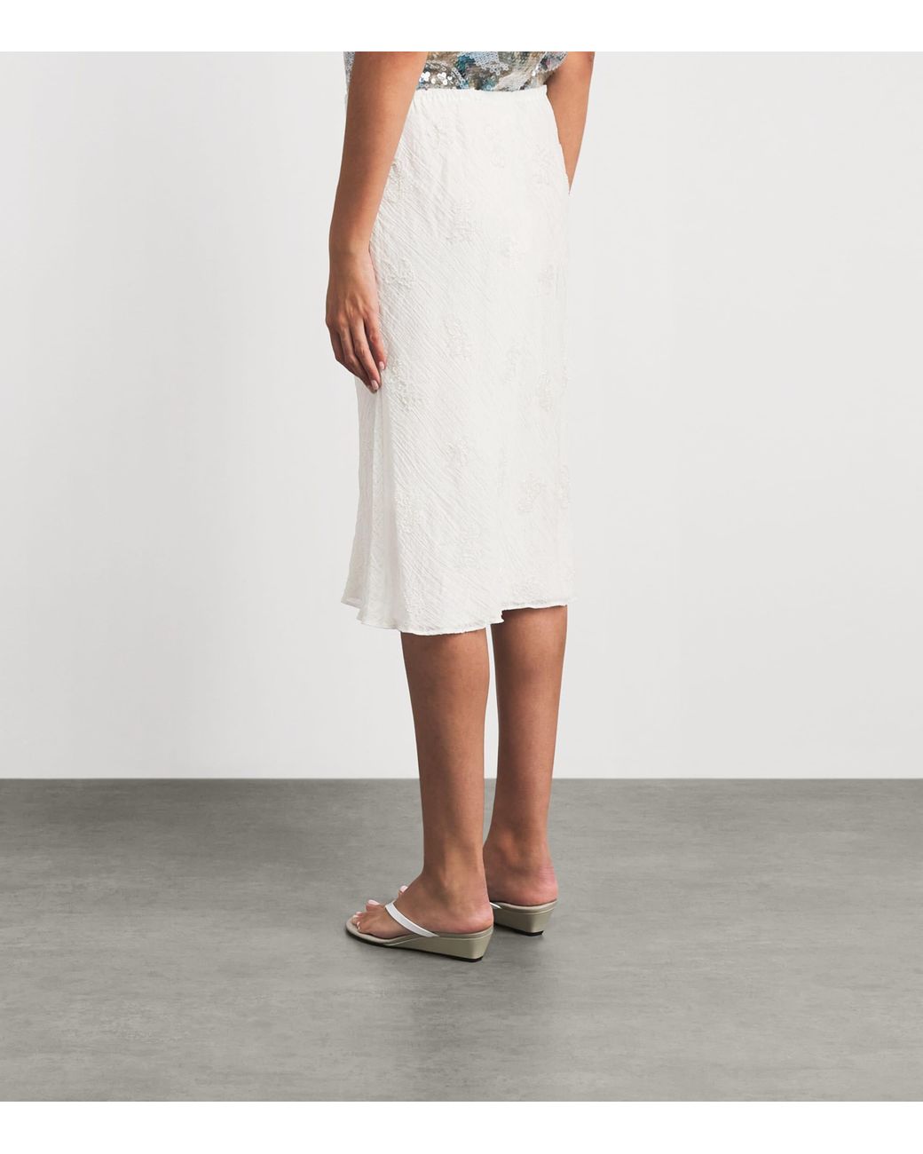 Staud White Embellished Lucia Midi Skirt
