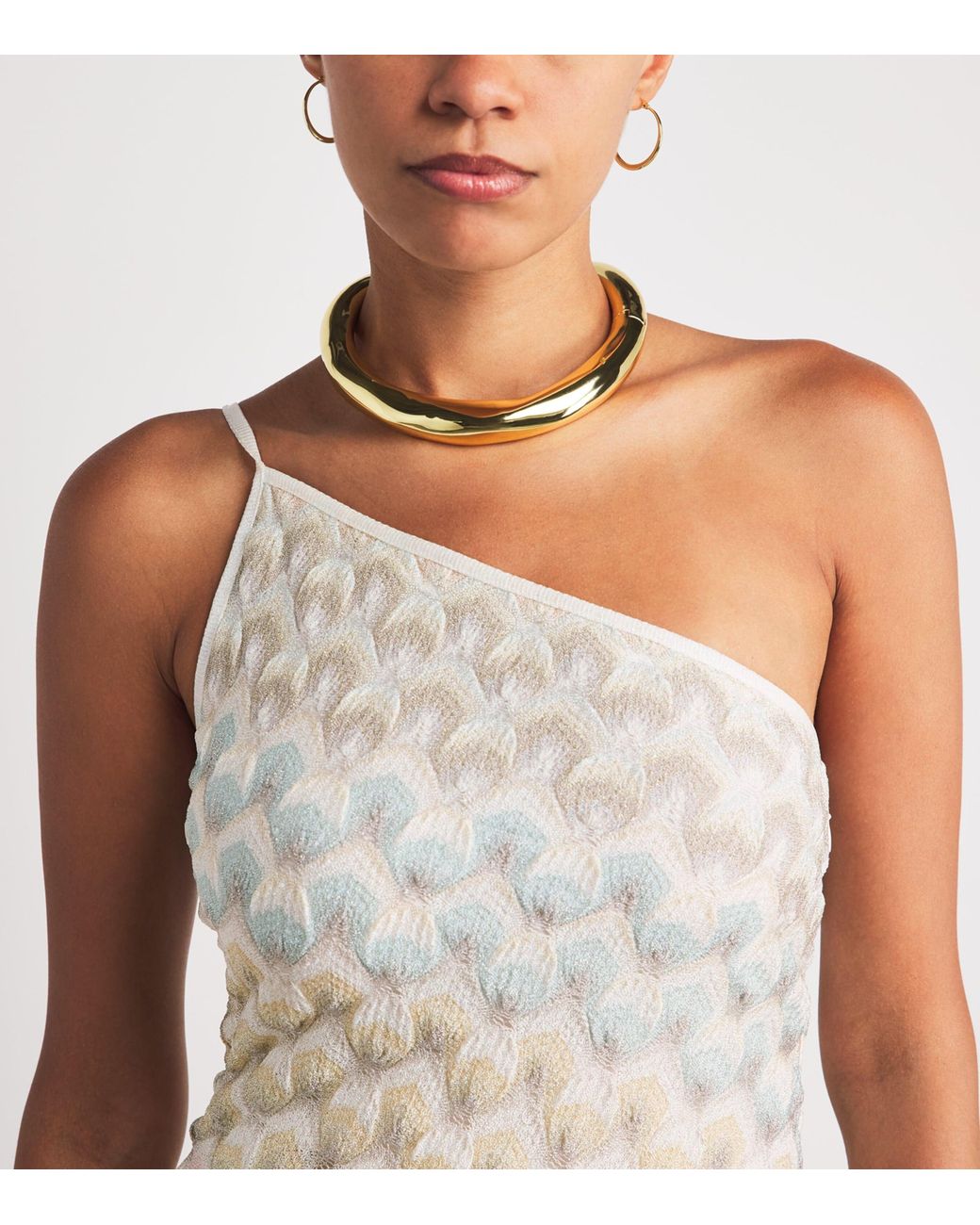 Missoni White Lamé Lace Motif One-Shoulder Mini Dress