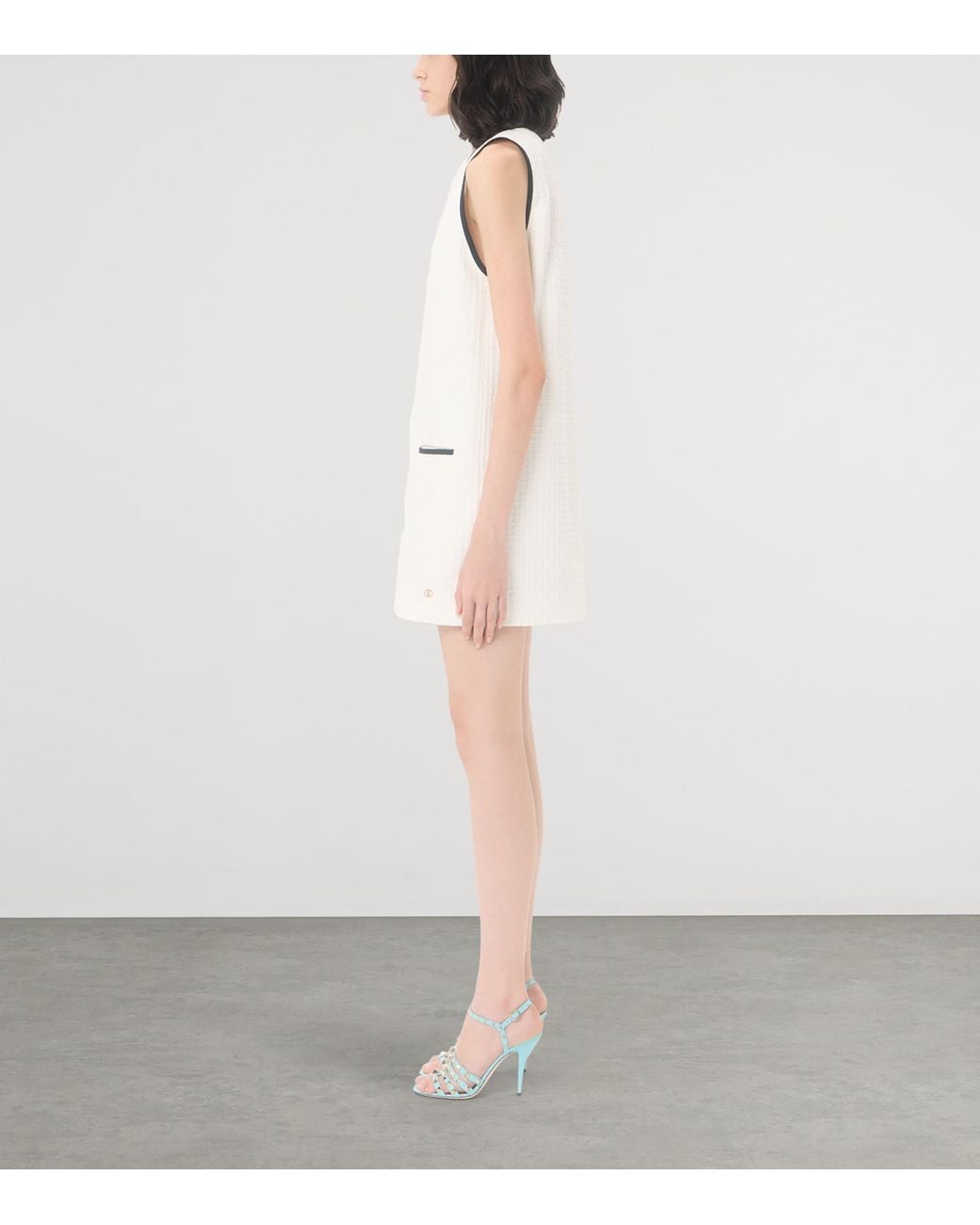 Valentino Natural Cotton Tweed V-Neck Mini Dress