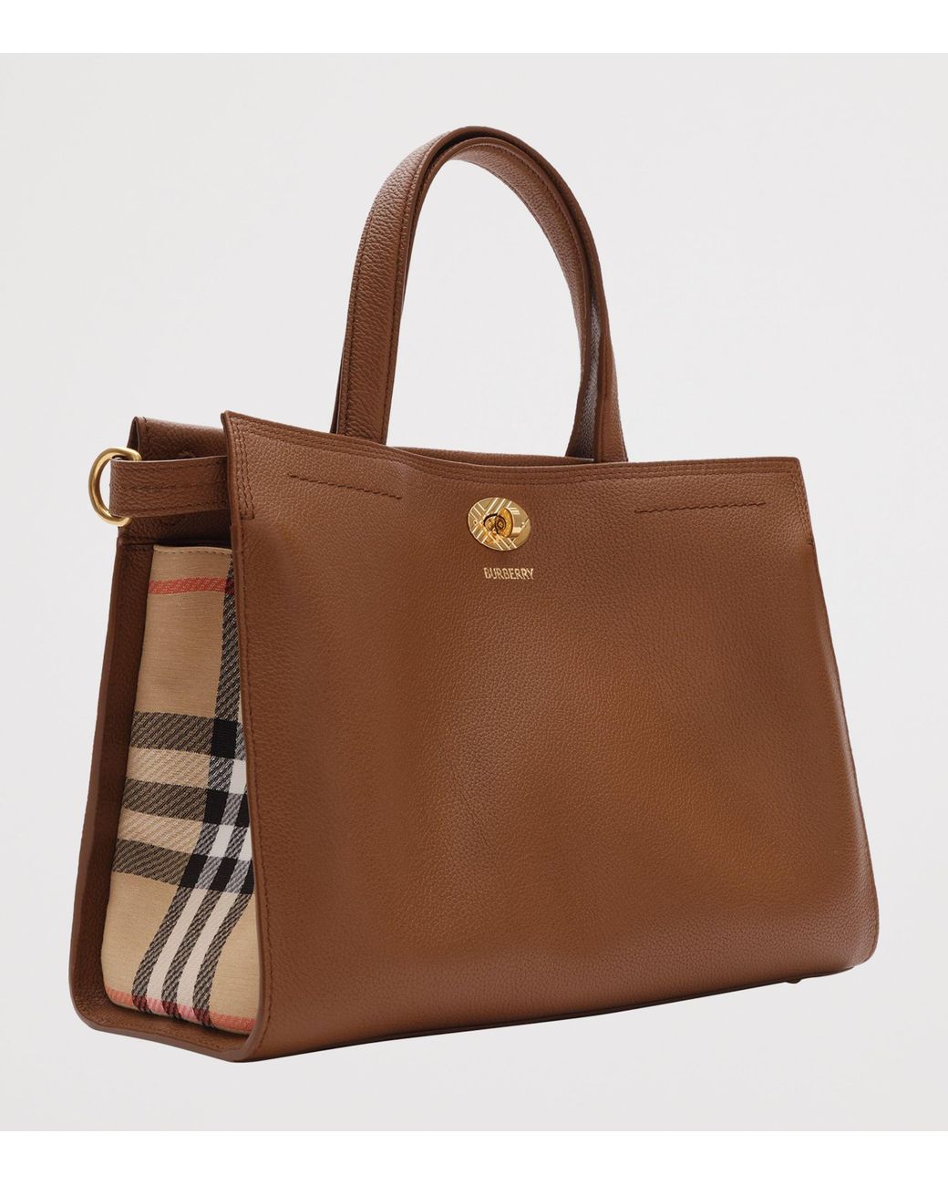 Burberry Brown Small Leather Cotswolds Check Tote Bag